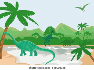 Dinosaurs world vector illustration