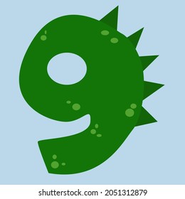 Dinosaur-style numbers, green with spikes, for holidays, vector drawing