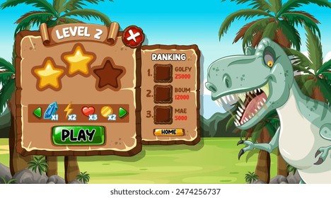 Dinosaur-themed game level with ranking board
