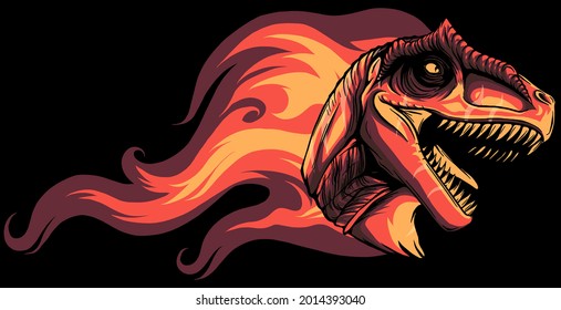 dinosaurus allosaurus head with flames vector illustration design