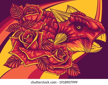 dinosaurus Ankylosaurus head with roses vector illustration design