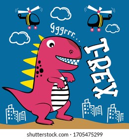 dinosaurus attack city funny animal cartoon,vector illustration
