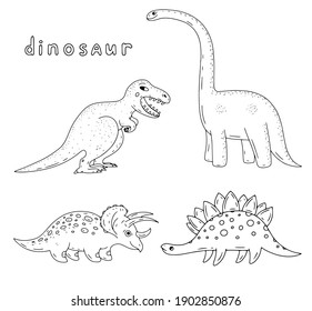 Dinosaurus black and white graphic vector set.