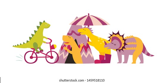 Dinosaurus doodle hand drawn vector illustration. Cute dinos illustrations set. Happy T-rex character cartoon card isolated on white background