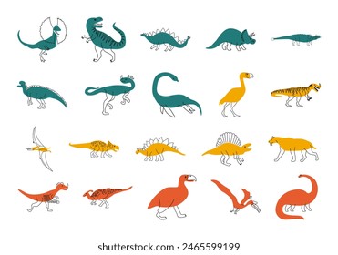 Dinosaurus Line Illustration Element Set