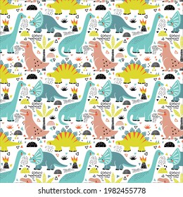 dinosaurio montaña lindo patrón vecto