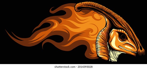 dinosaurus Parasaurolophus head with flames vector illustration design