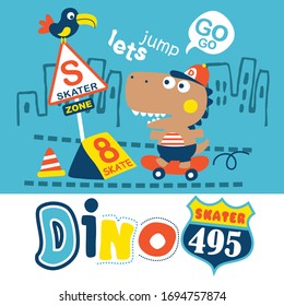 dinosaurus playing skateboard funny animal cartoon,vector illustration