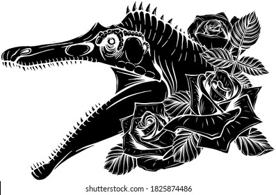 dinosaurus Spinosaurus head black silhouette art vector illustration design