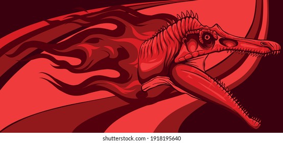 dinosaurus Spinosaurus head with flames vector illustration design