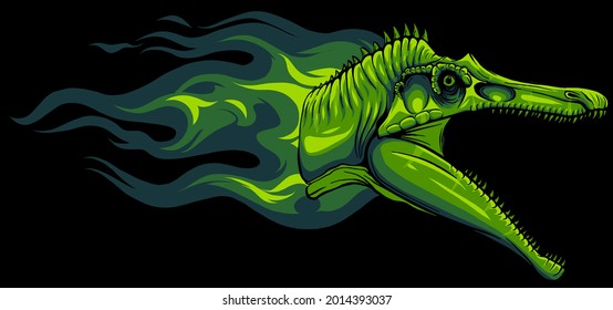 dinosaurus Spinosaurus head with flames vector illustration design