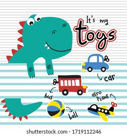 dinosaurus and toys funny animal cartoon,vector illustration