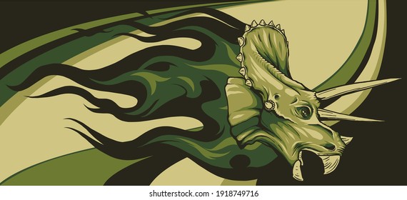 dinosaurus triceratops head with flames vector illustration design