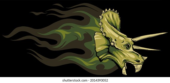 dinosaurus triceratops head with flames vector illustration design