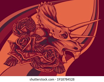 dinosaurus triceratops head with flower vector illustration design