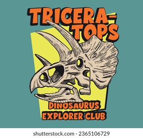 Dinosaurus triceratops skull illustration for t shirt print