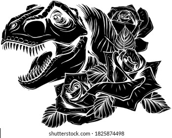 dinosaurus tyrannosaurus rex head black silhouette art vector illustration design