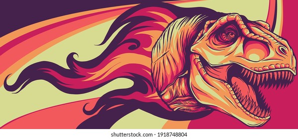 dinosaurus tyrannosaurus rex head with flames vector illustration design