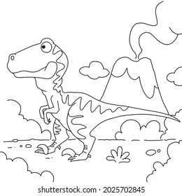 Dinosaur,Velociraptor vector illustration,coloring page outline.KDP 