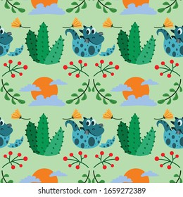 dinosours vector cactus pattern illustration