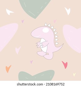 Dinosuar seamless pattern with love background.Vector illustration.