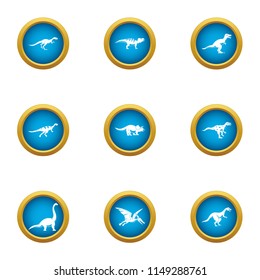 Dinotopia icons set. Flat set of 9 dinotopia vector icons for web isolated on white background