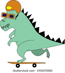 сute dinrsaurus on a skateboadrd