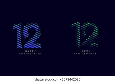 Dioagonal Line Stripes Speed Gradient Colorful 12th, 12th Happy Anniversary with diagonal Line movement,Tech, Line pattern concept.