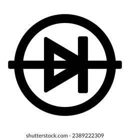 Diode in circle icon solid icon, electronics concept, PCB anode cathode vector sign on white background, glyph style icon for mobile concept and web design. Vector graphics