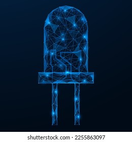 Diode, an electronic component. Polygonal design of interconnected lines and points. Blue background.