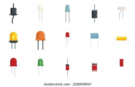 Diode icons set flat vector. Anode light. Led alarm isolated