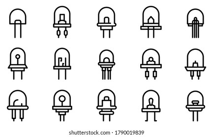 Diode icons set. Outline set of diode vector icons for web design isolated on white background