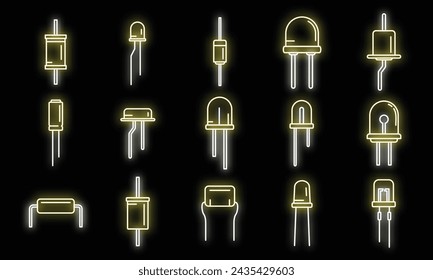 Diode icons set outline vector. Anode light. Led alarm neon isolated