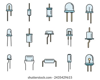 Los iconos de diodo definen el vector de contorno. Luz del ánodo. Línea de color de alarma led aislada