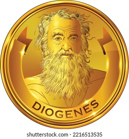 Diogenes The Cynic Portrait In Line Art. He Was Ancient Greek Philosopher, One Of The Founders Of The Cynic Philosophy That Emphasized Stoic Self-sufficiency And The Rejection Of Luxury.