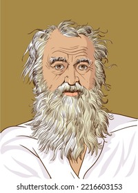 Diogenes The Cynic Portrait In Line Art. He Was Ancient Greek Philosopher, One Of The Founders Of The Cynic Philosophy That Emphasized Stoic Self-sufficiency And The Rejection Of Luxury.