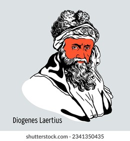 Diogenes Laertius was a late antique historian of philosophy who lived presumably in the 2nd-3rd centuries. Vector illustration, drawn by hand