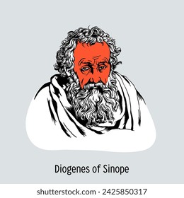 Diogenes of Sinope - ancient Greek philosopher, student of Antisthenes. Hand drawn vector illustration