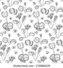Dionaea muscipula hand draw vector pattern