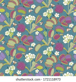 Dionaea muscipula hand draw vector pattern