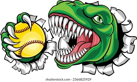 A dionosaur animal softball sports team cartoon mascot