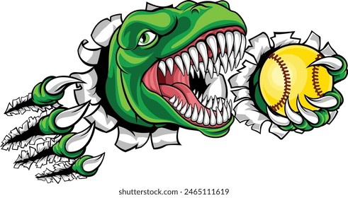 A dionosaur animal softball sports team cartoon mascot