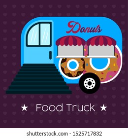 Dionuts food truck. Street food - Vector illustration