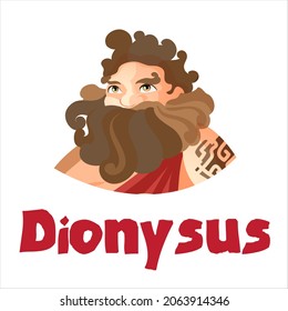 Dionysus, ancient Greek god of wine. Ancient Greece mythology. Fat man with a barrel of wine. Flat vector illustration. Isolated on white background