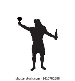 Dionysus Bacchus god wine silhouette ancient mythology fantasy. Vector illustration.