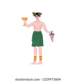 Dionysus Greek God, Ancient Greece Mythology Hero Vector Illustration