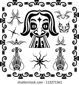  Dionysus stylized face with different design elements