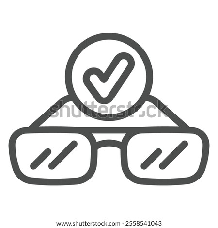 Dioptric eyeglasses and checkmark line icon, optics and human vision concept. Vector graphics. Sunglasses sign on white background, outline style icon for mobile or web design