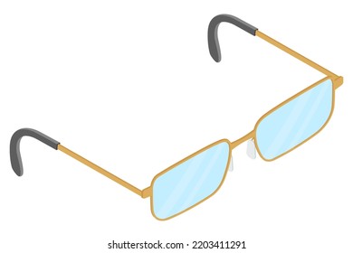 Dioptric glasses .Isometric image of straight-angle glasses on a white background.Vector illustration.