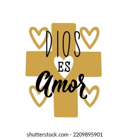 Dios es amor. Lettering. Translation from Spanish - God is love. . Modern vector brush calligraphy. Ink illustration.